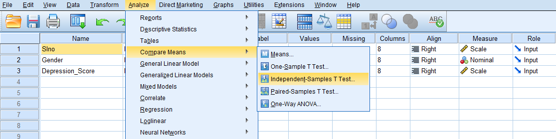 Independent-Samples T Test using SPSS